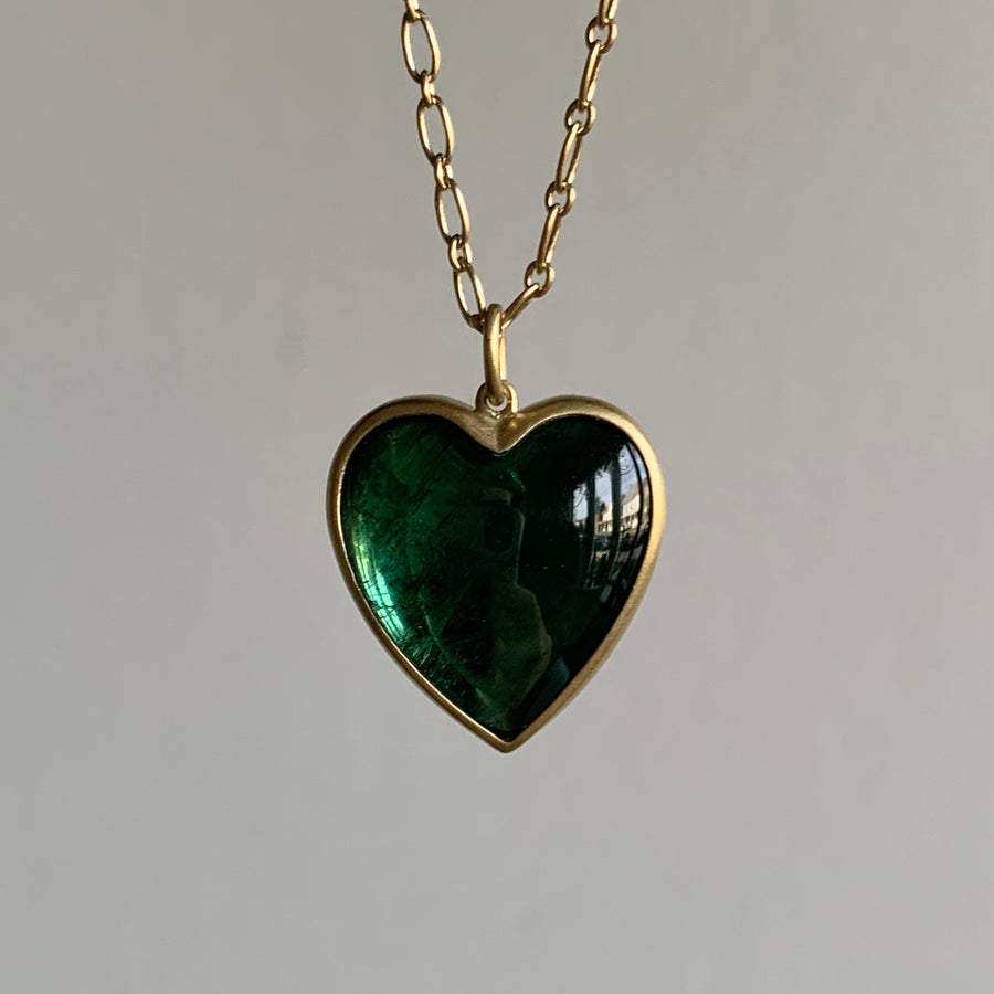 Large Green Tourmaline Cabochon Sweetheart Pendant