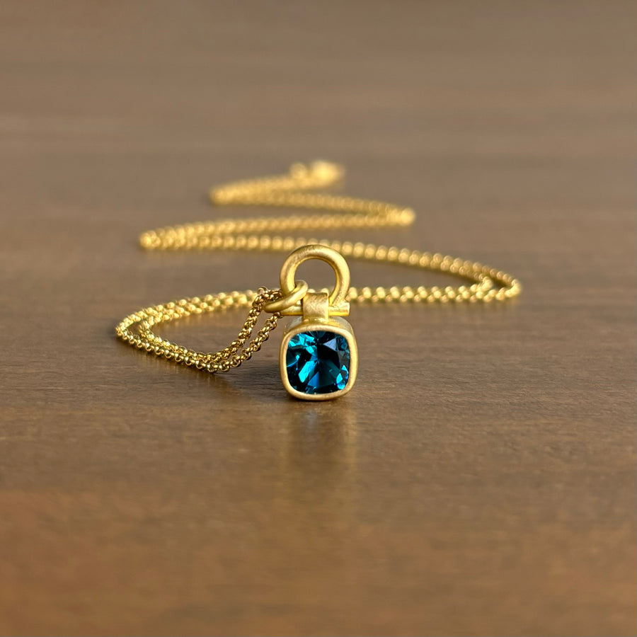 Petite Cushion Cut London Blue Topaz Pendant