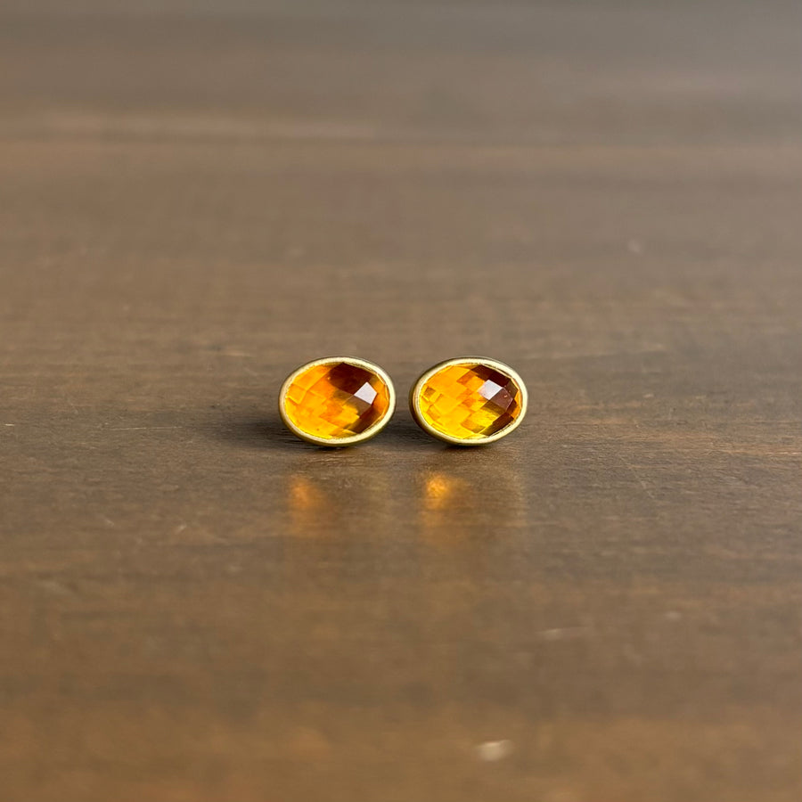 Oval Rose Cut Brazilian Citrine Stud Earrings