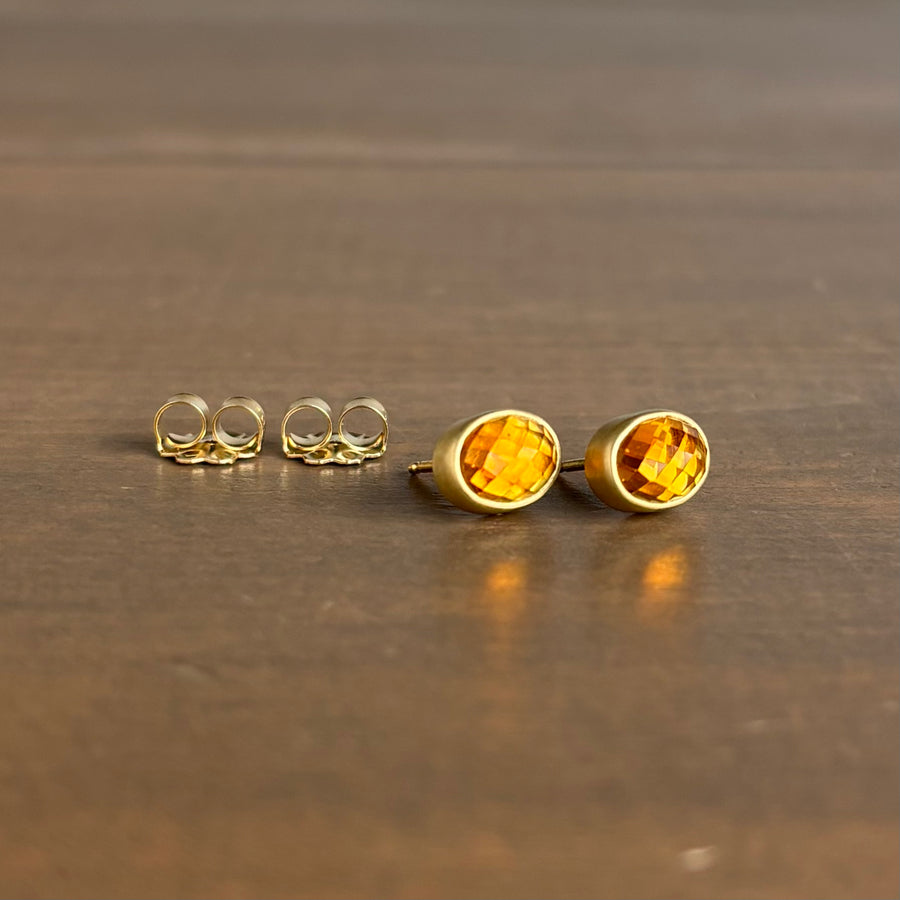 Oval Rose Cut Brazilian Citrine Stud Earrings