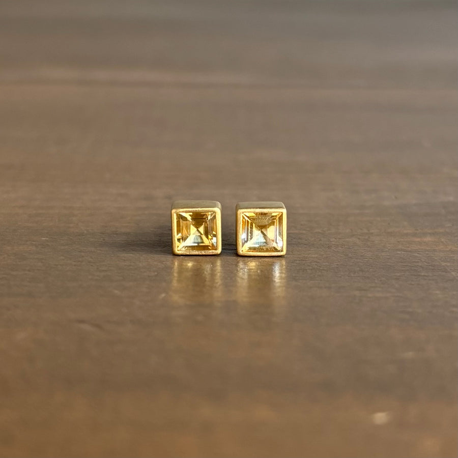Square Citrine Stud Earrings