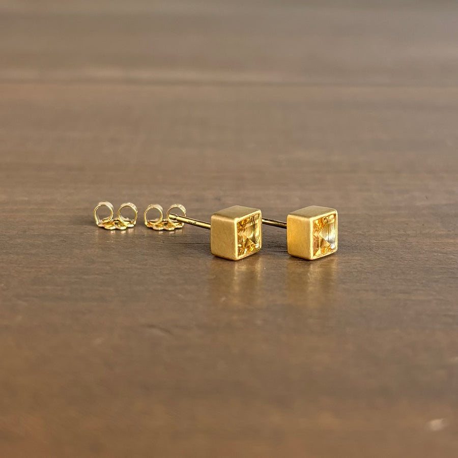 Square Citrine Stud Earrings