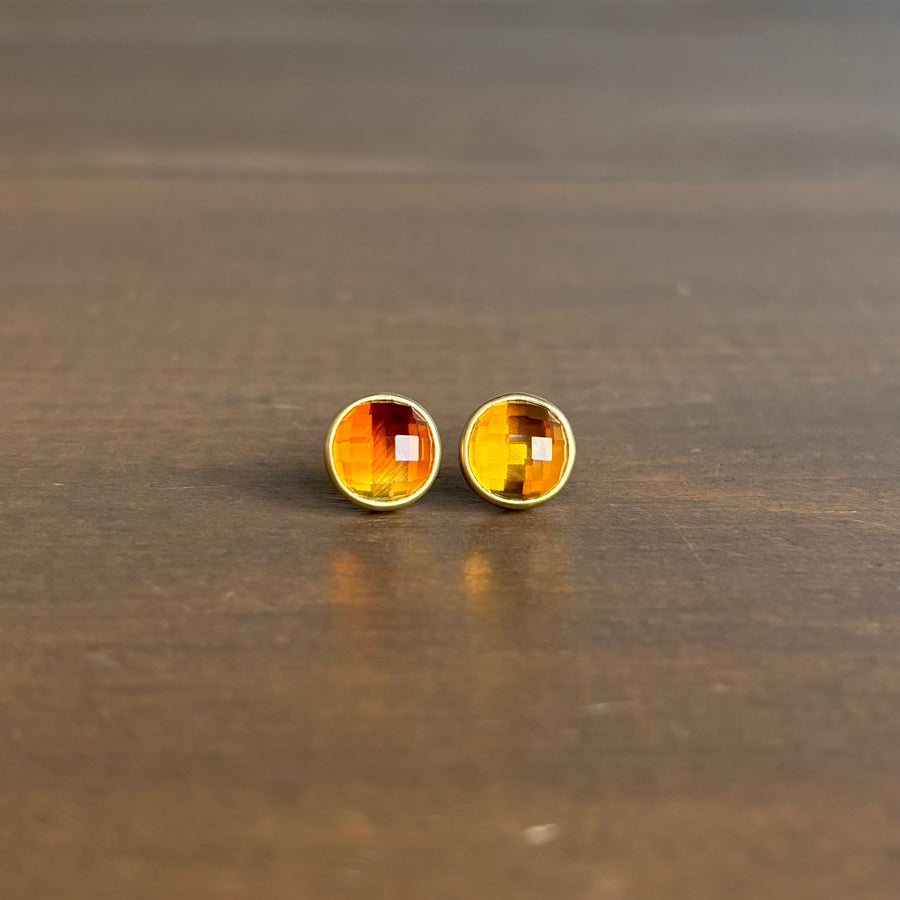 Round Rose Cut Brazilian Citrine Stud Earrings