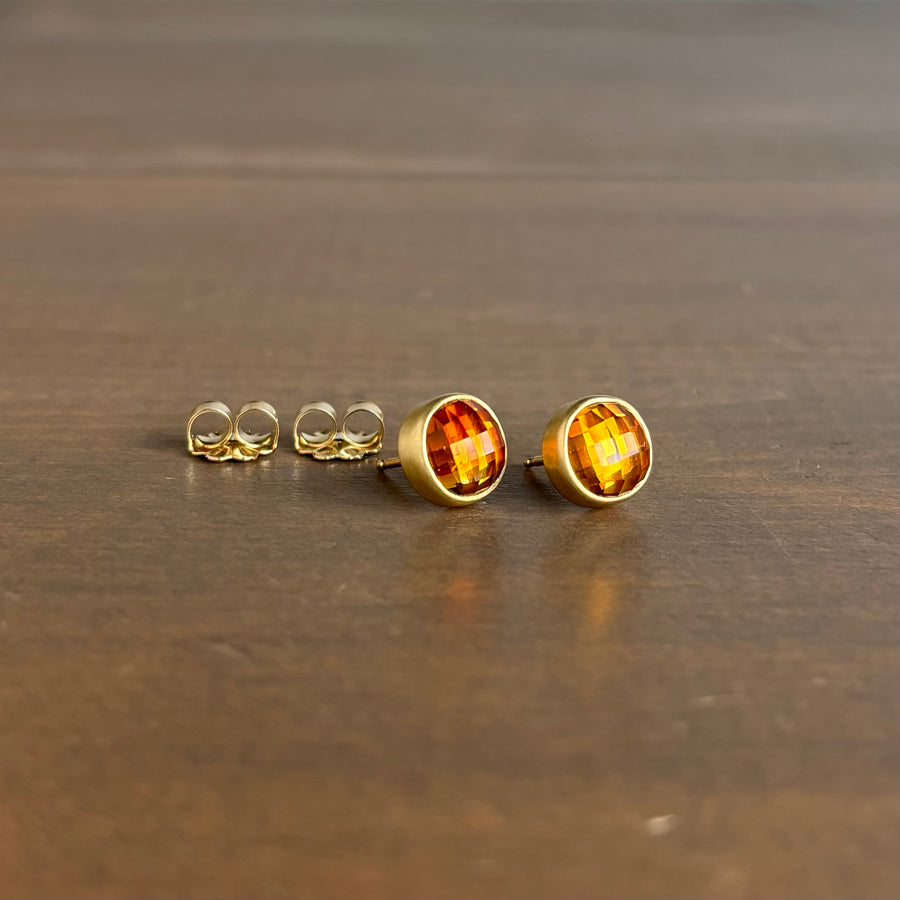 Round Rose Cut Brazilian Citrine Stud Earrings