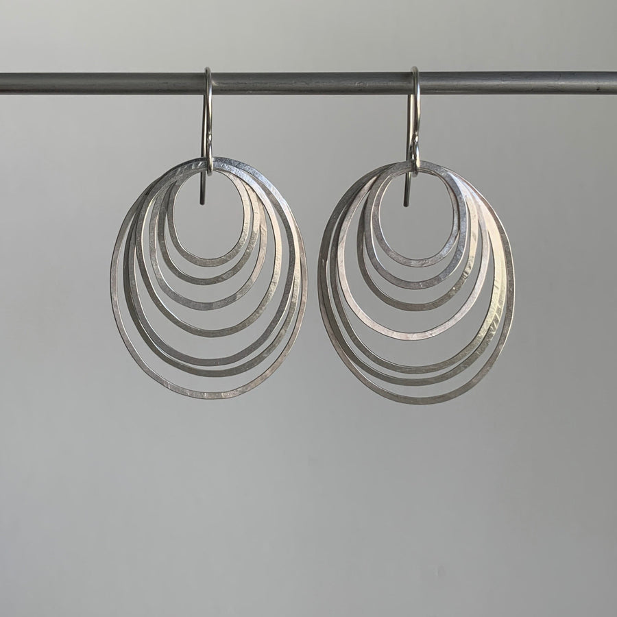 Oval Silver Ripple Earrings