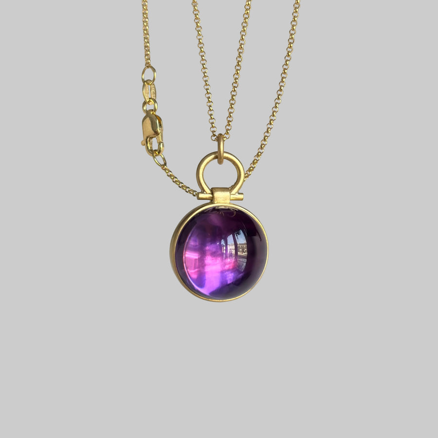 Natural 8mm Purple Amethyst Gemstone Round Bead Pendant Necklace 18 Inch