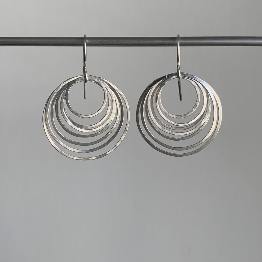 Small Silver Circle Ripple Earrings