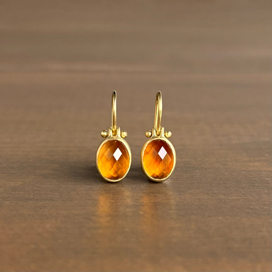 Oval Rose Cut Brazilian Citrine Earrings with Clasps