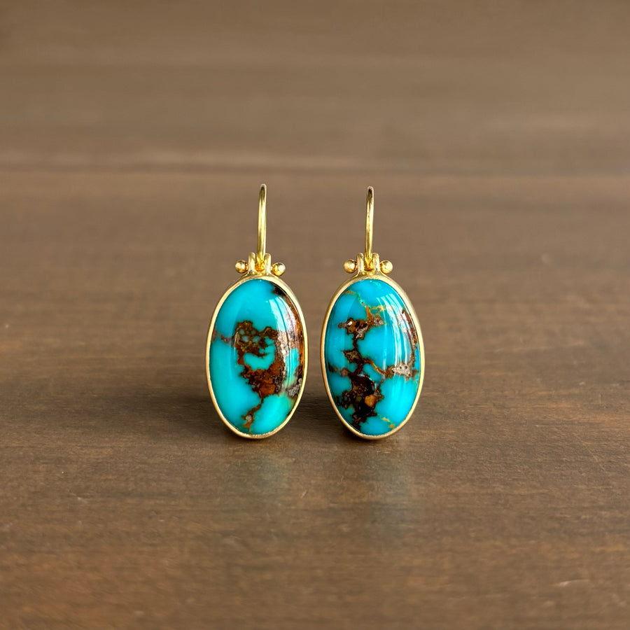 Oval Turquoise Earrings with Spiderweb Matrix
