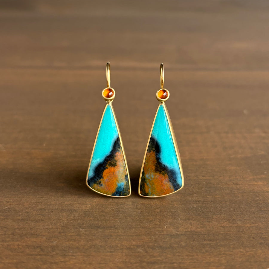 Chrysocolla and Garnet Triangle Earrings