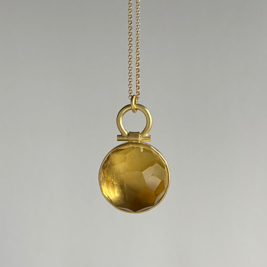 Large Round Rose Cut Zambian Citrine Pendant