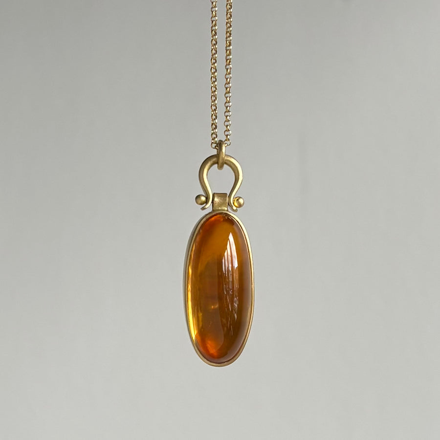 Long Oval Brazilian Citrine Cabochon Pendant