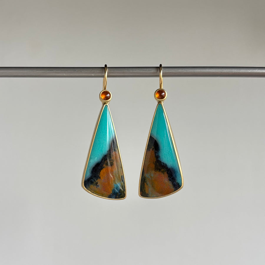 Chrysocolla and Garnet Triangle Earrings