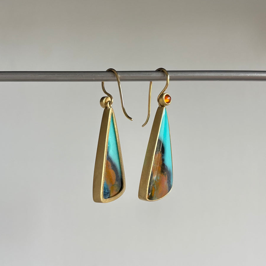 Chrysocolla and Garnet Triangle Earrings