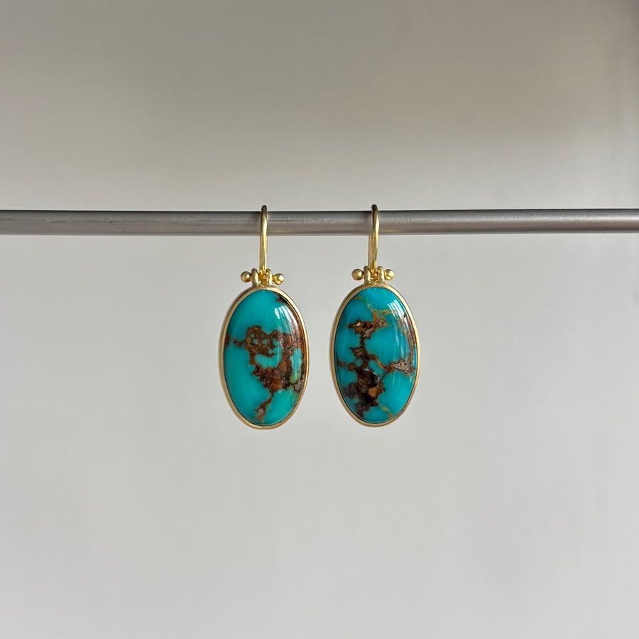 Oval Turquoise Earrings with Spiderweb Matrix