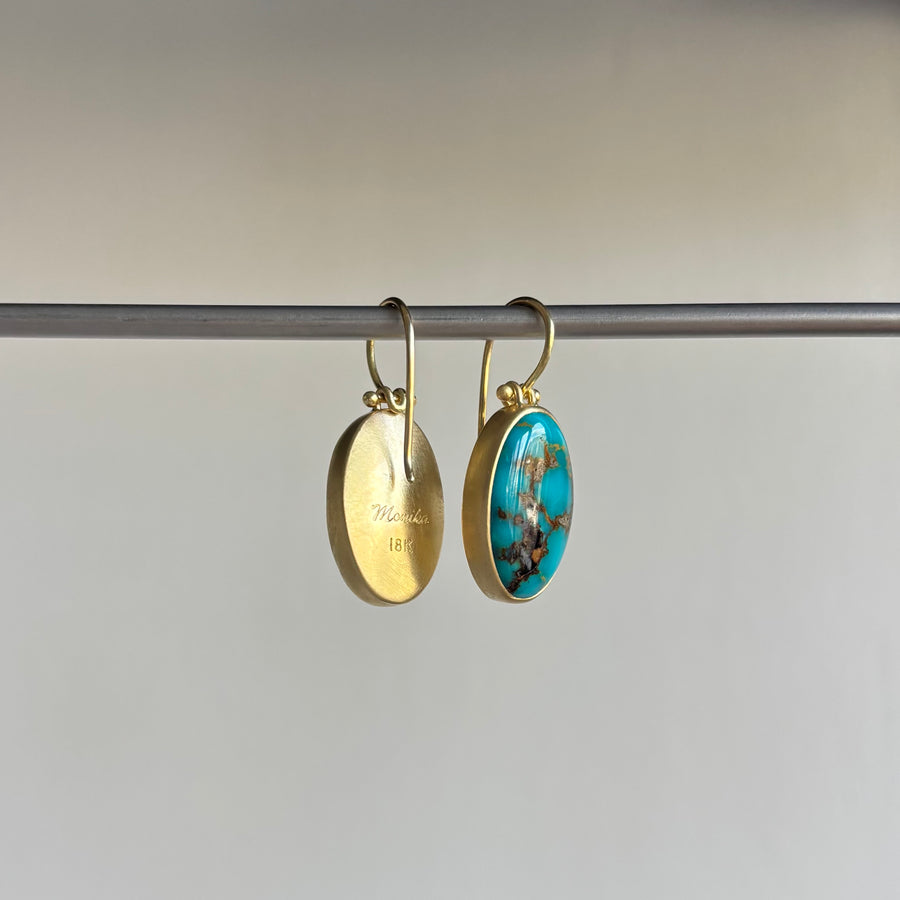 Oval Turquoise Earrings with Spiderweb Matrix