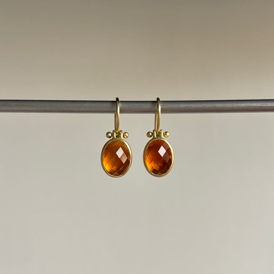 Oval Rose Cut Brazilian Citrine Earrings with Clasps
