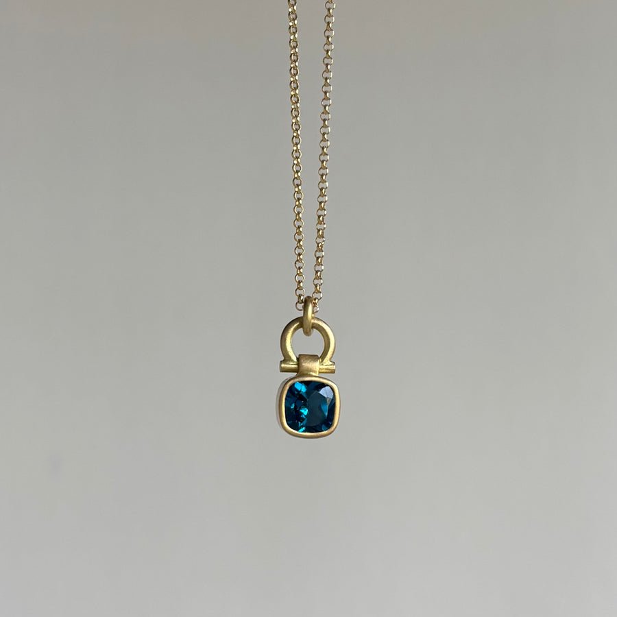 Petite Cushion Cut London Blue Topaz Pendant
