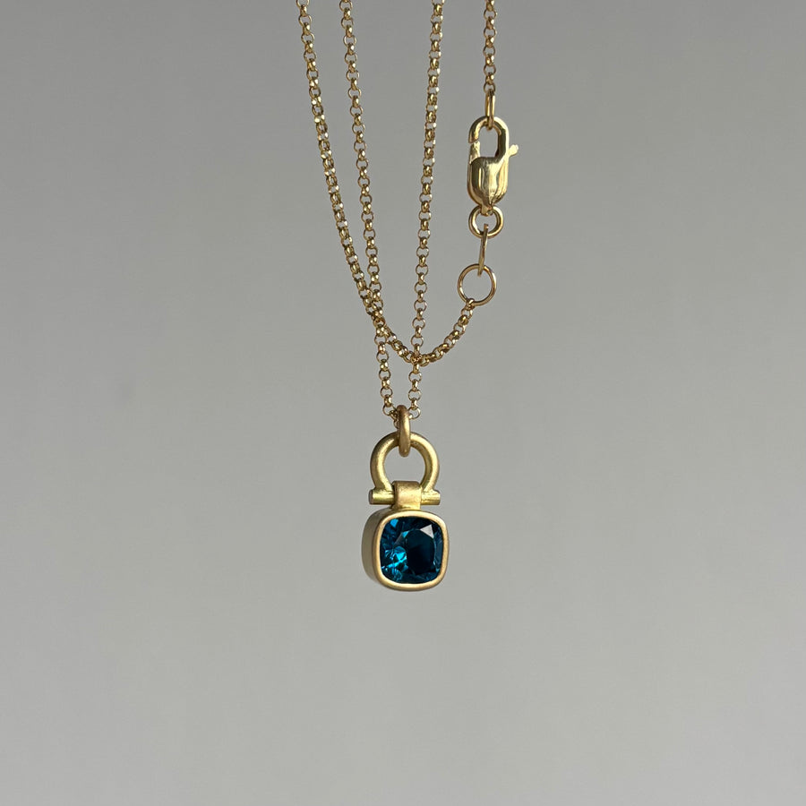 Petite Cushion Cut London Blue Topaz Pendant