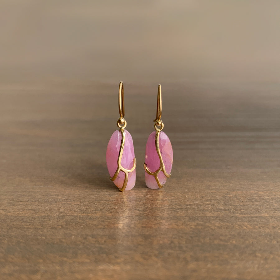 Small Pink Sapphire Butterfly Earrings