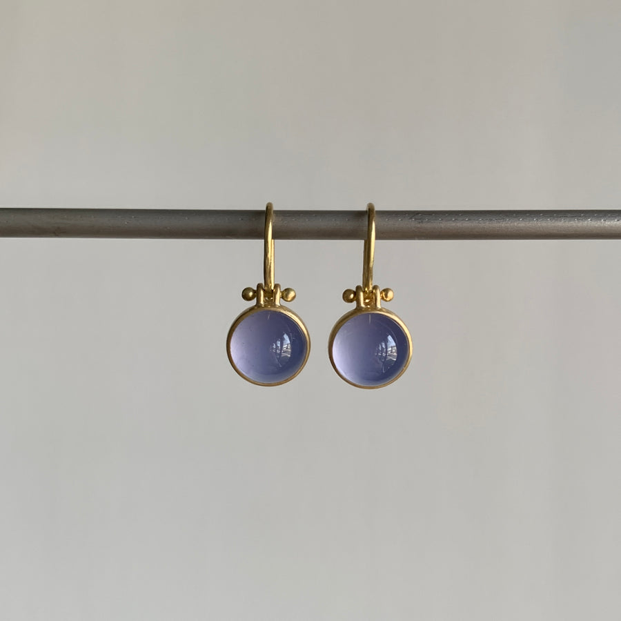 Round Blue Namibian Chalcedony Cabochon Earrings