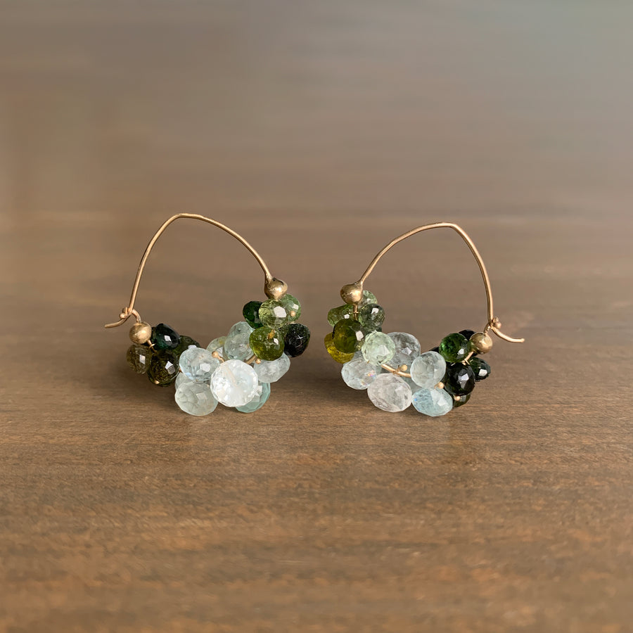 Green Tourmaline & Aquamarine Cloud Hoop Earrings