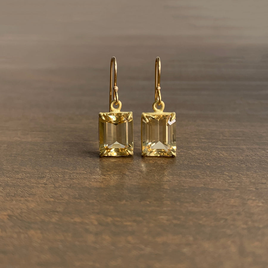 Small Emerald Cut Champagne Citrine Earrings