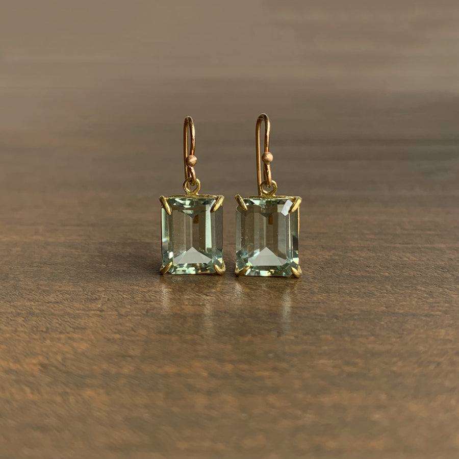 Small Emerald Cut Green Amethyst Earrings