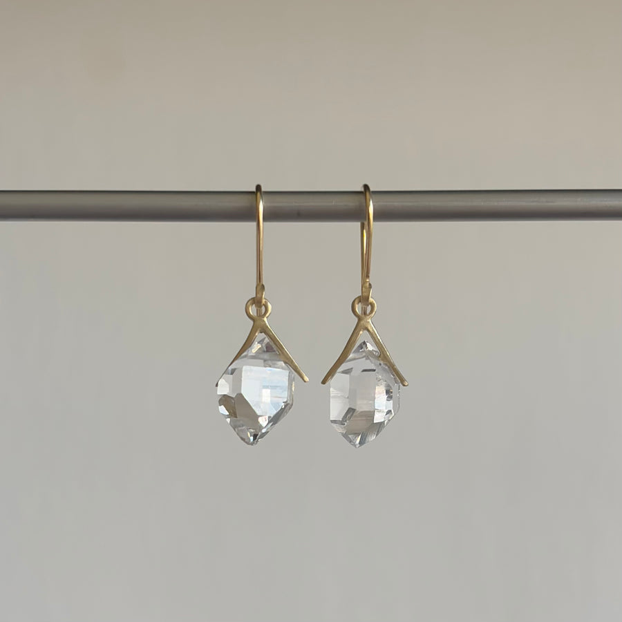 Little Gold Sticks and Stones Herkimer Earrings