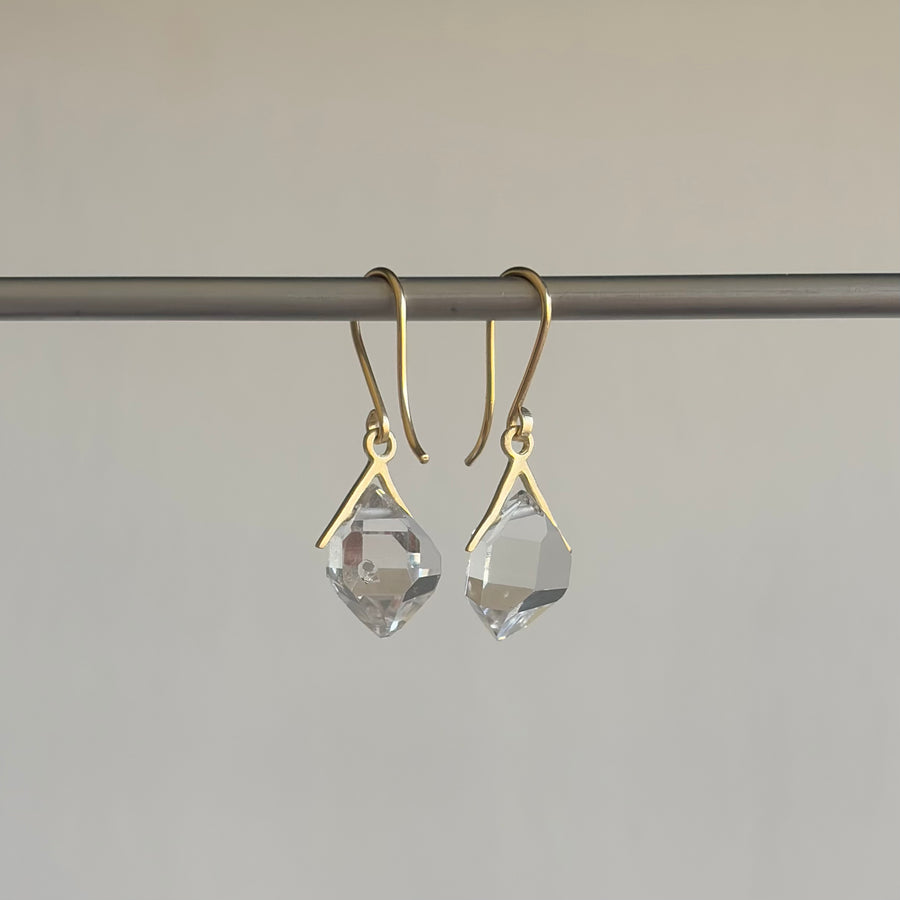 Little Gold Sticks and Stones Herkimer Earrings