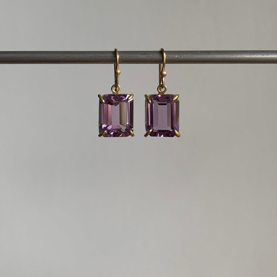 Small Emerald Cut Lavender Amethyst Earrings