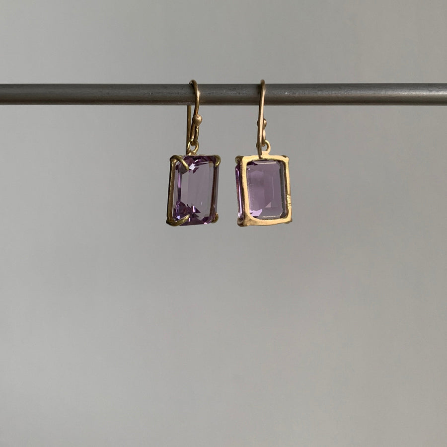 Small Emerald Cut Lavender Amethyst Earrings