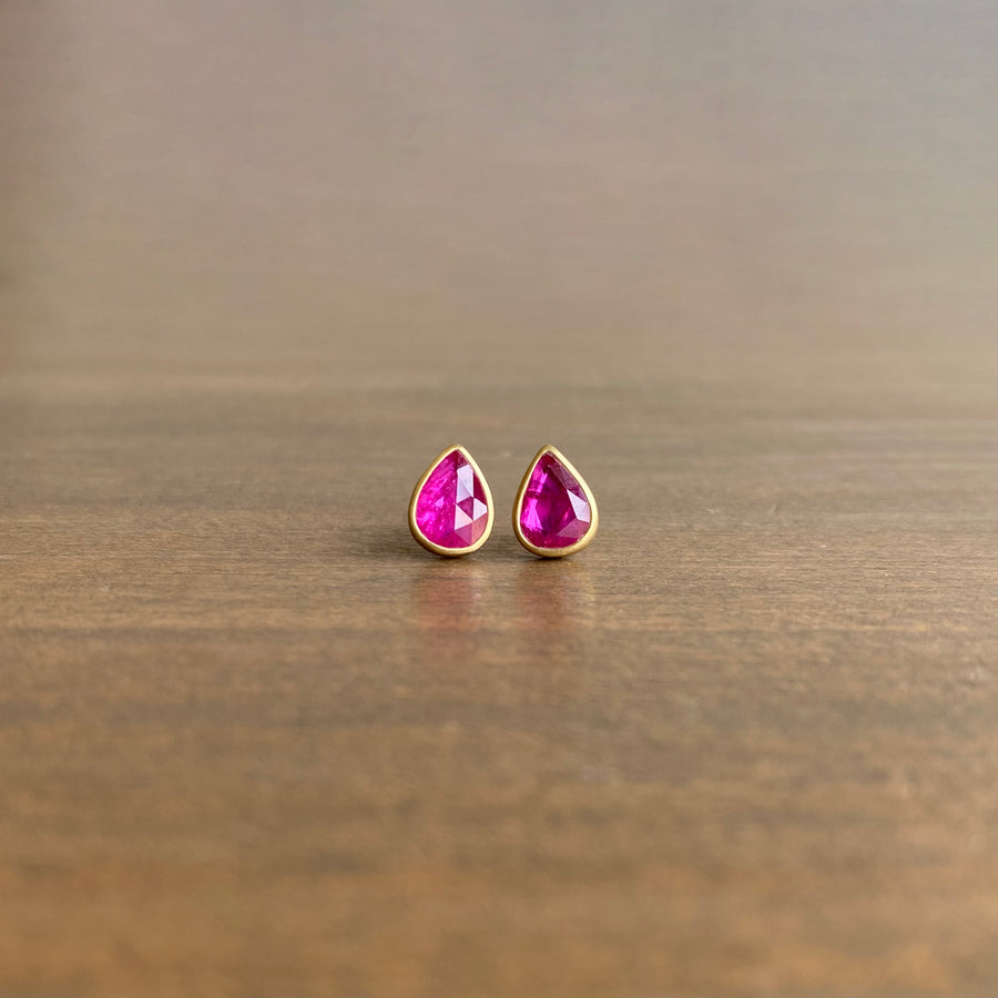 Ruby Teardrop Stud Earrings