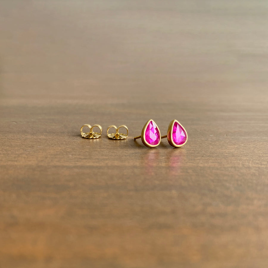 Ruby Teardrop Stud Earrings