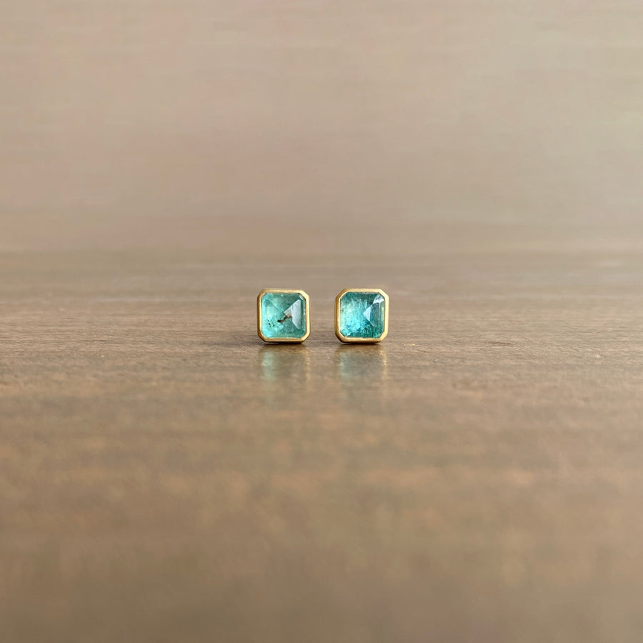 Brazilian Emerald Cut Emerald Stud Earrings