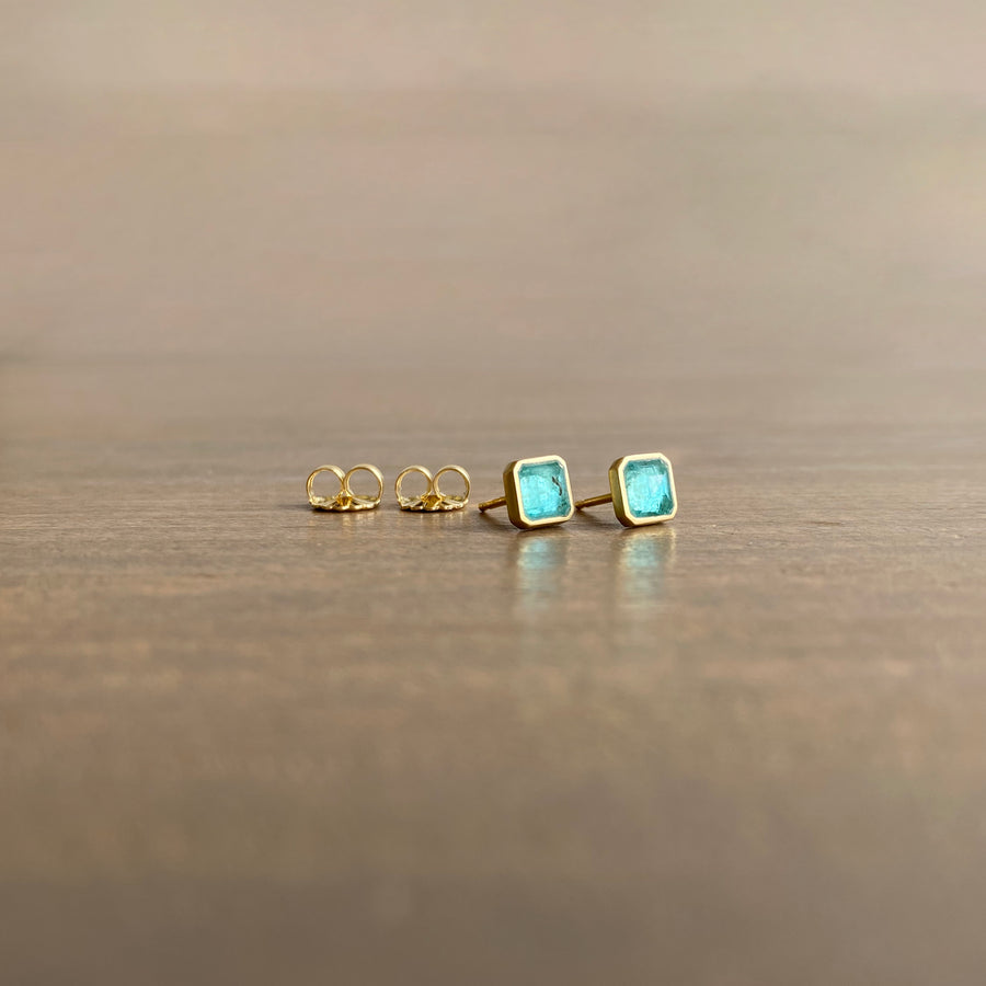 Brazilian Emerald Cut Emerald Stud Earrings