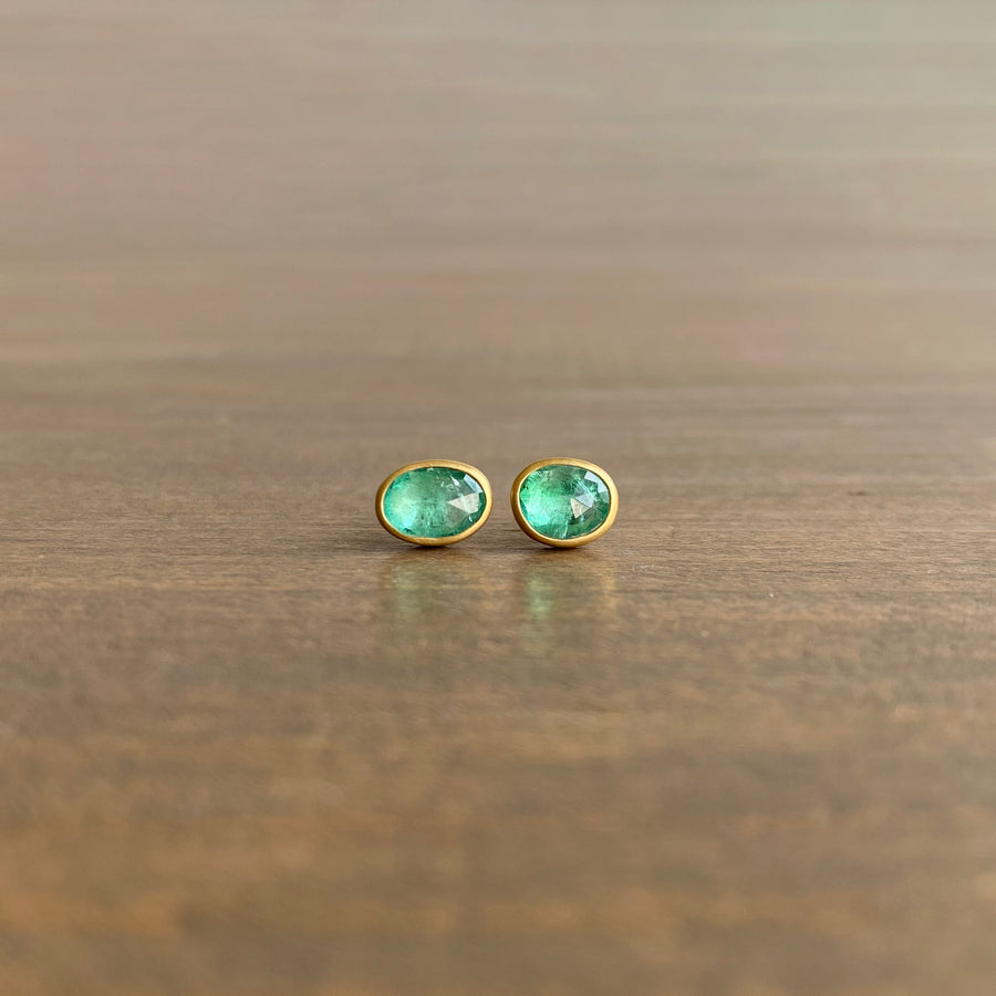 Zambian Emerald Pebble Stud Earrings