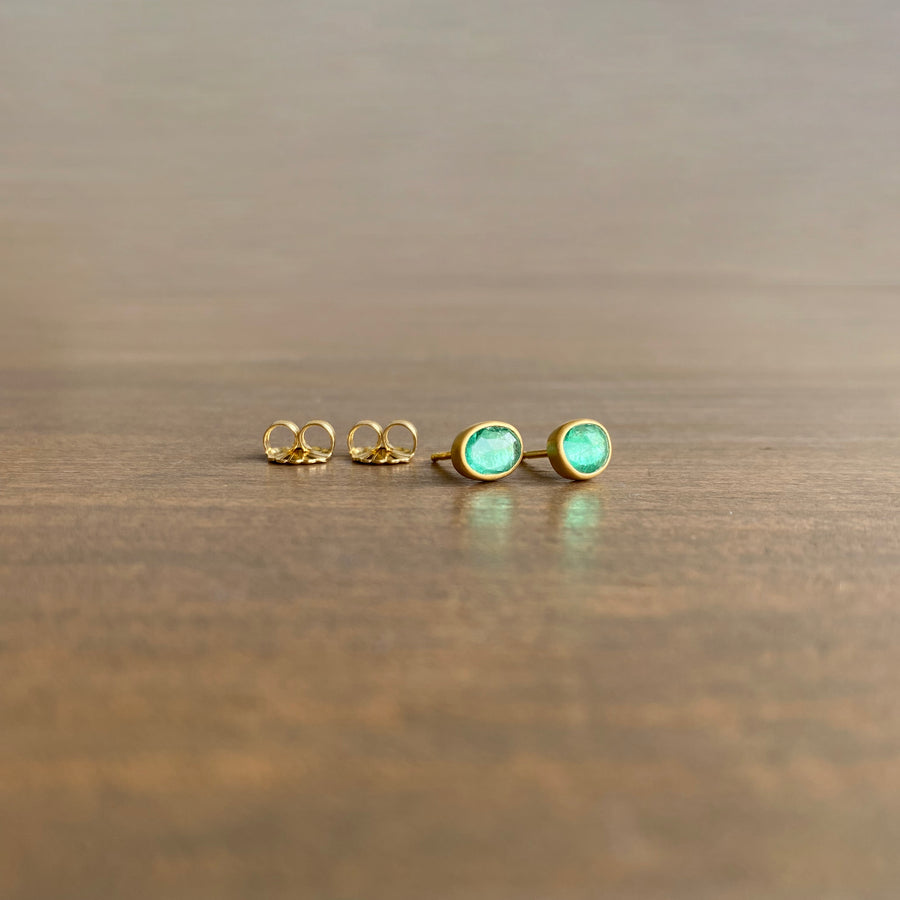 Zambian Emerald Pebble Stud Earrings