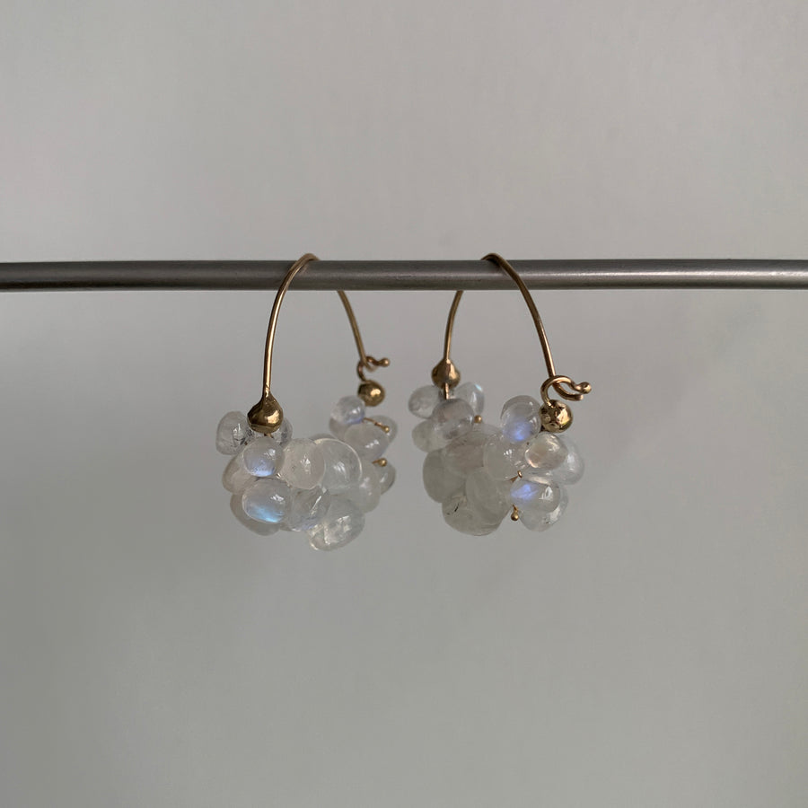 Rainbow Moonstone Cloud Hoop Earrings