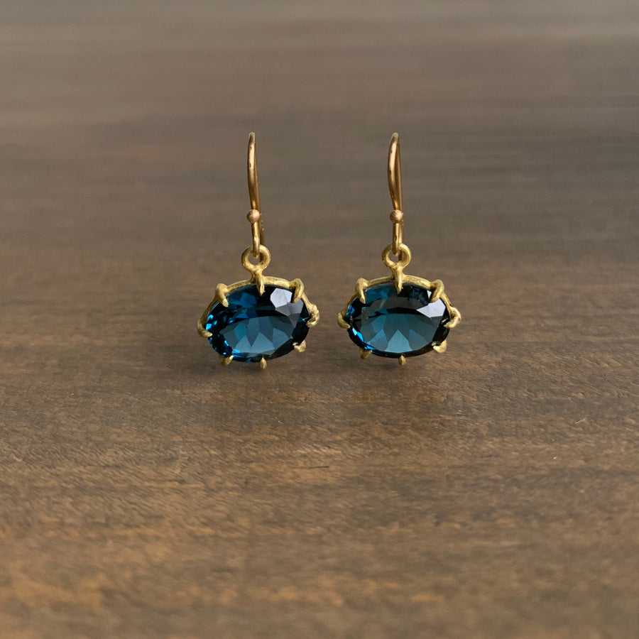 Small Faceted Oval London Blue Topaz Earrings