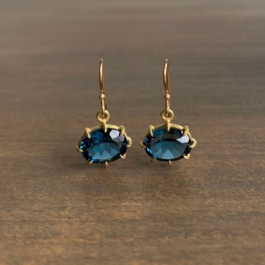 Small Oval Faceted London Blue Topaz Earrings
