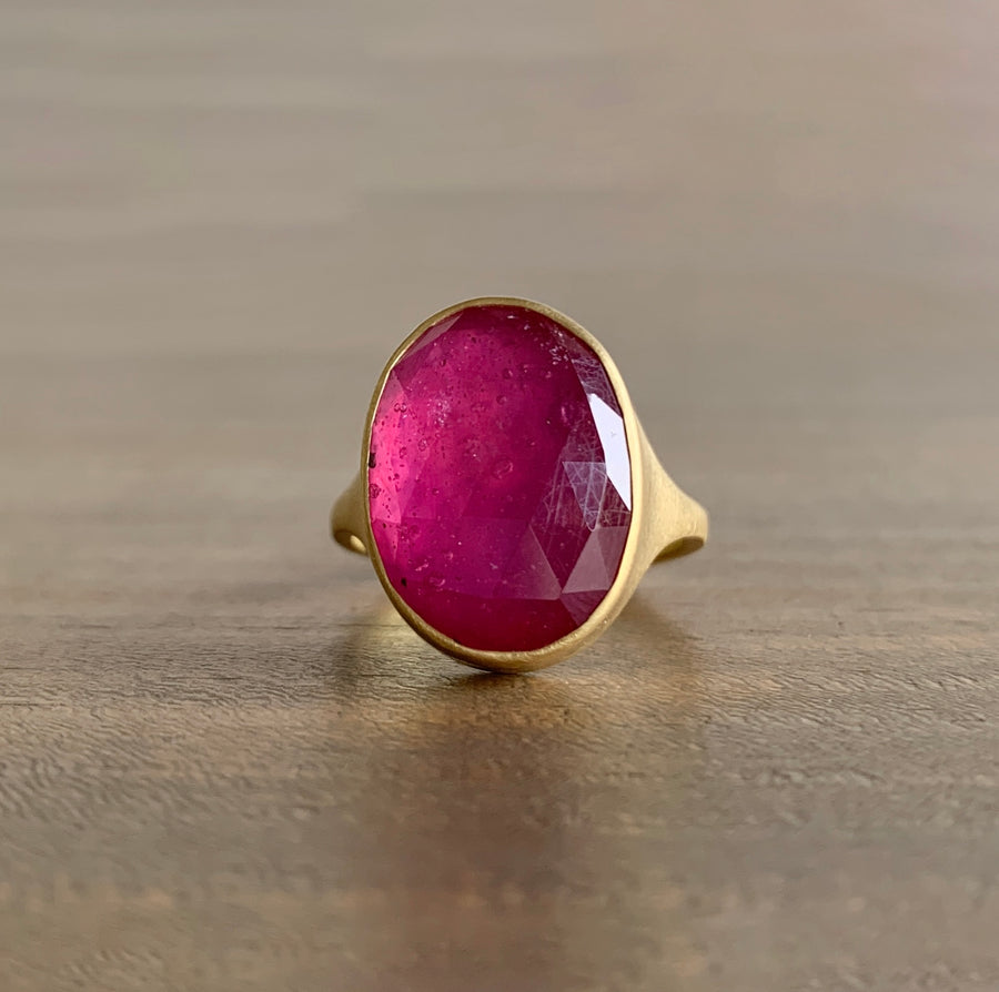 Hot Pink Oval Rose Cut Sapphire Cast Ring