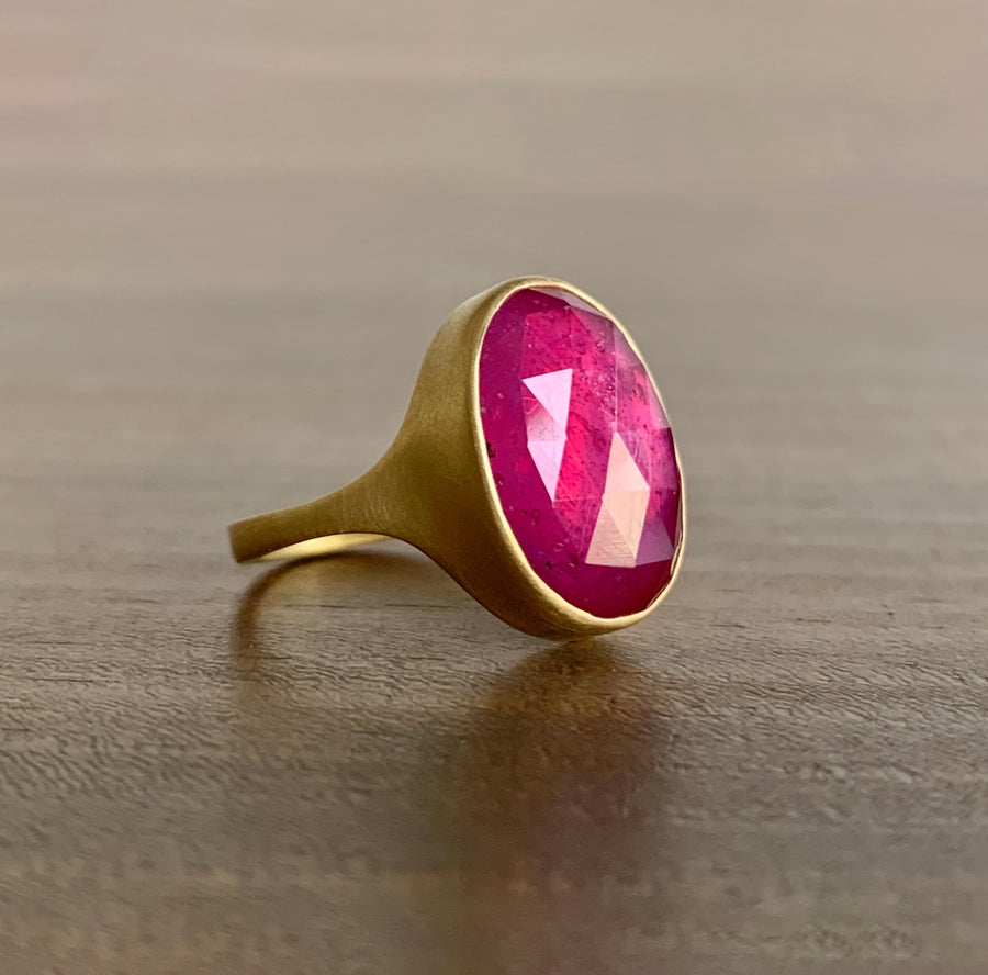 Hot Pink Oval Rose Cut Sapphire Cast Ring