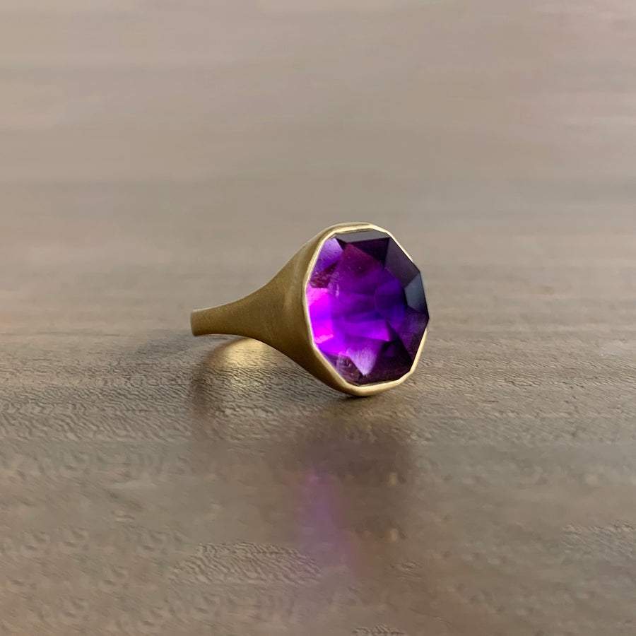 Faceted Oval Moroccan Fire Amethyst Cast Ring