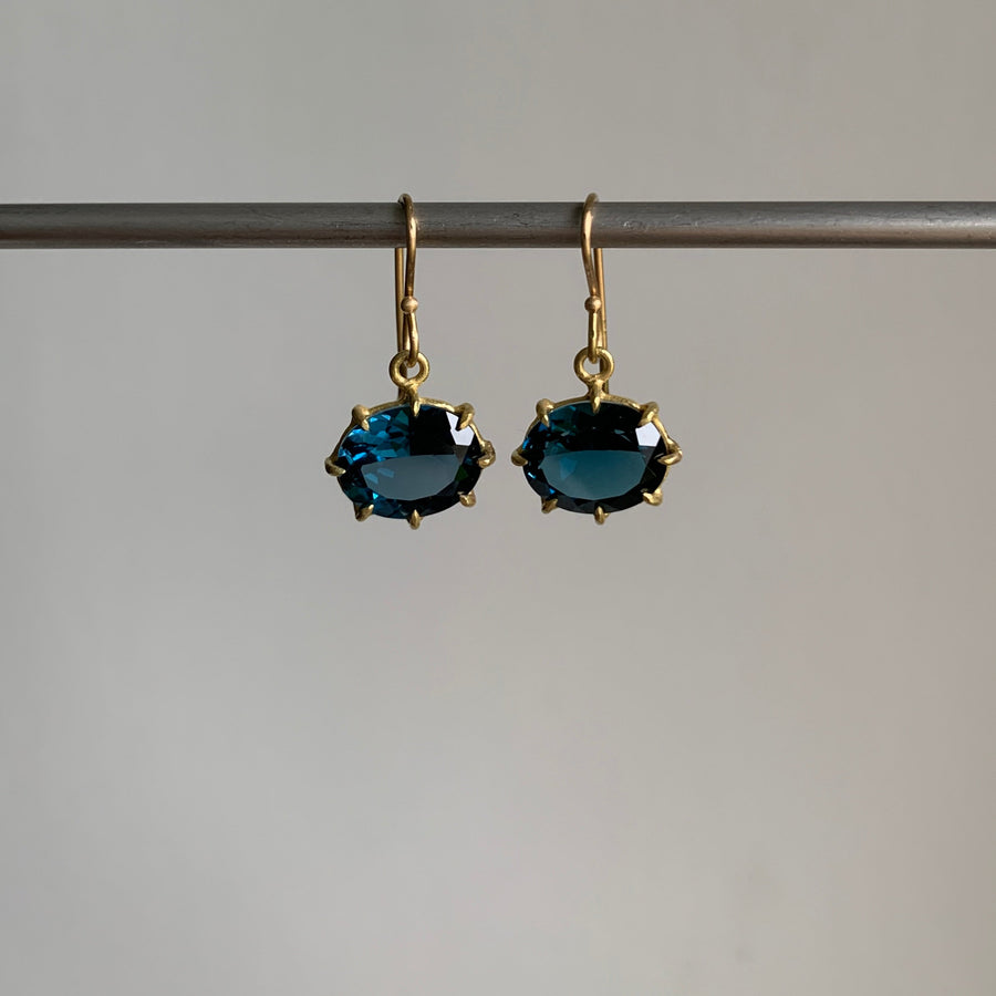 Small Oval Faceted London Blue Topaz Earrings