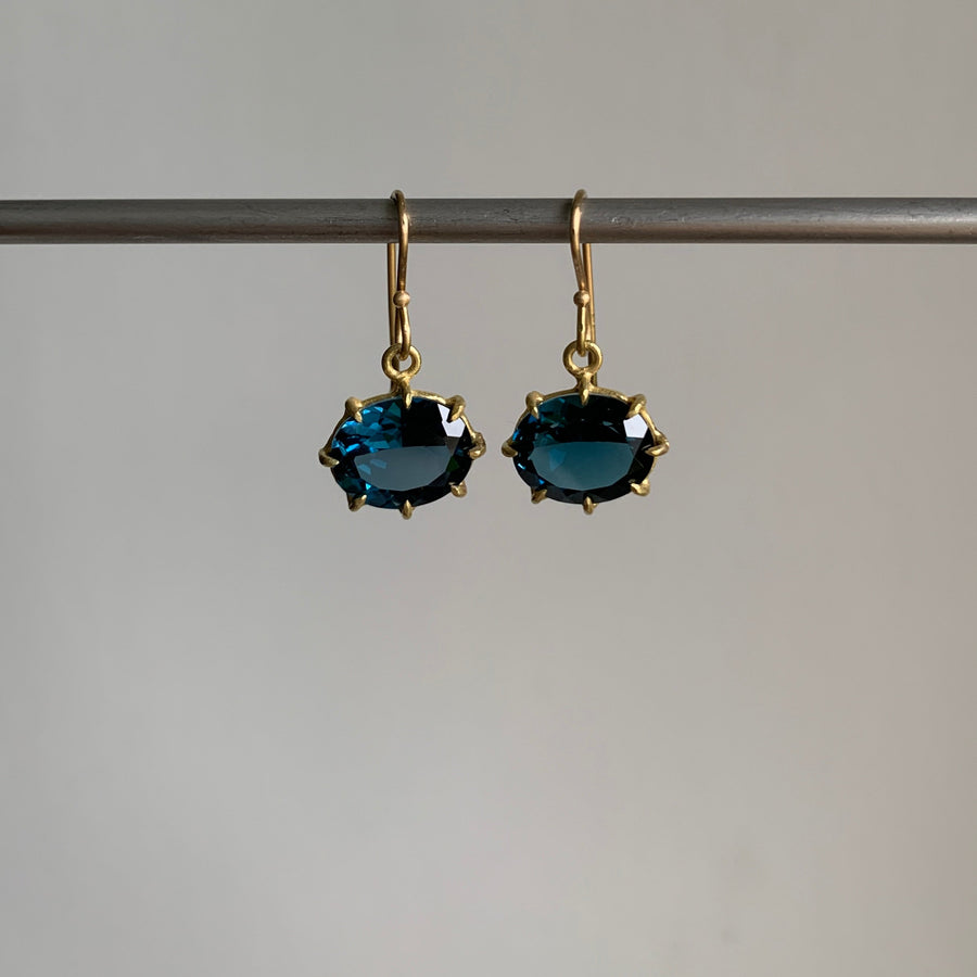 Small Faceted Oval London Blue Topaz Earrings