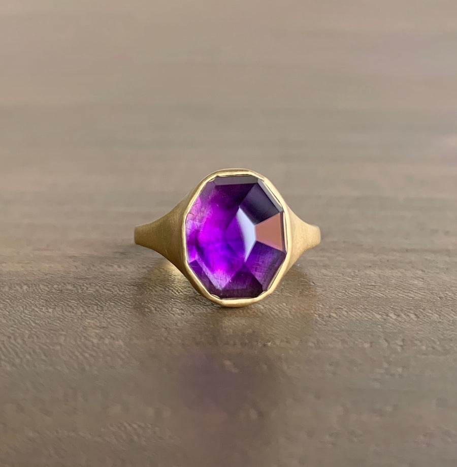 Faceted Oval Moroccan Fire Amethyst Cast Ring