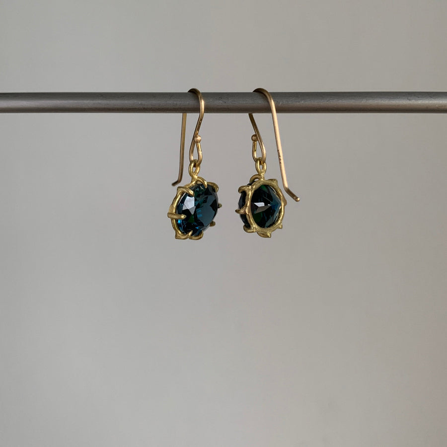 Small Oval Faceted London Blue Topaz Earrings