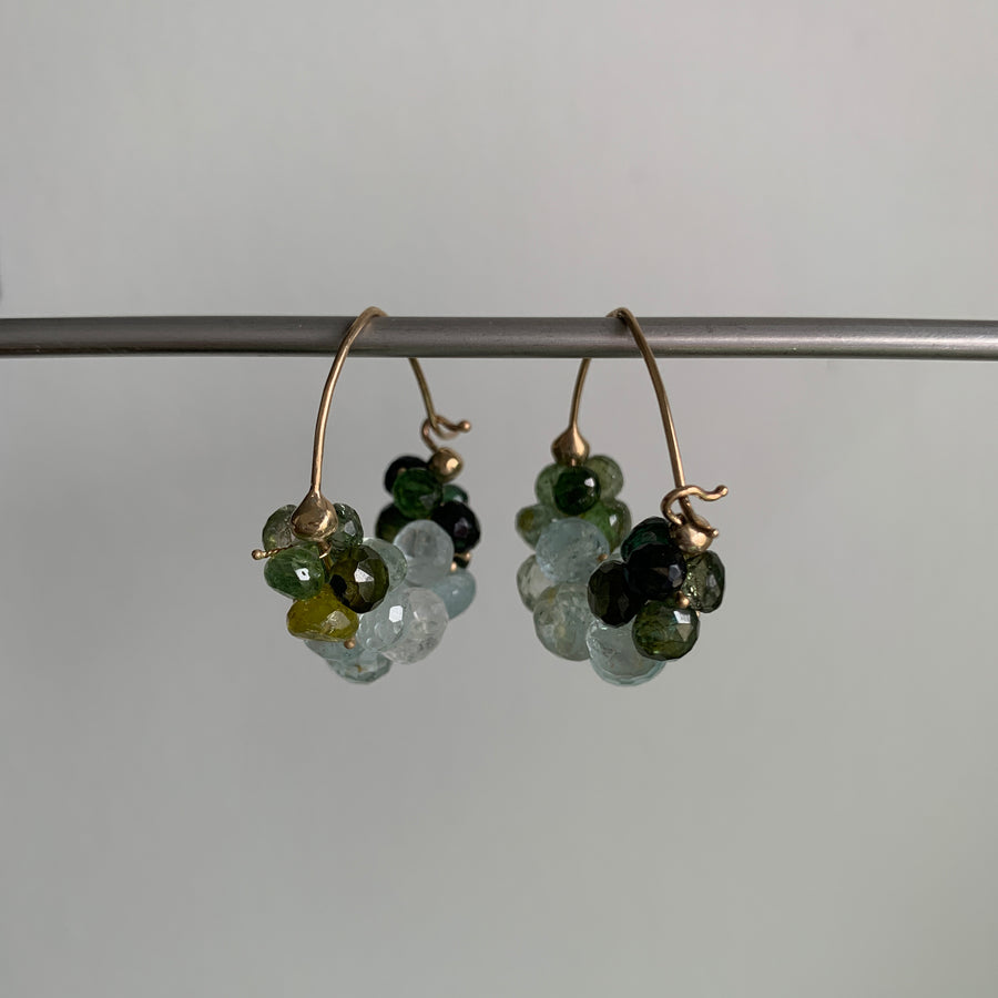 Green Tourmaline & Aquamarine Cloud Hoop Earrings