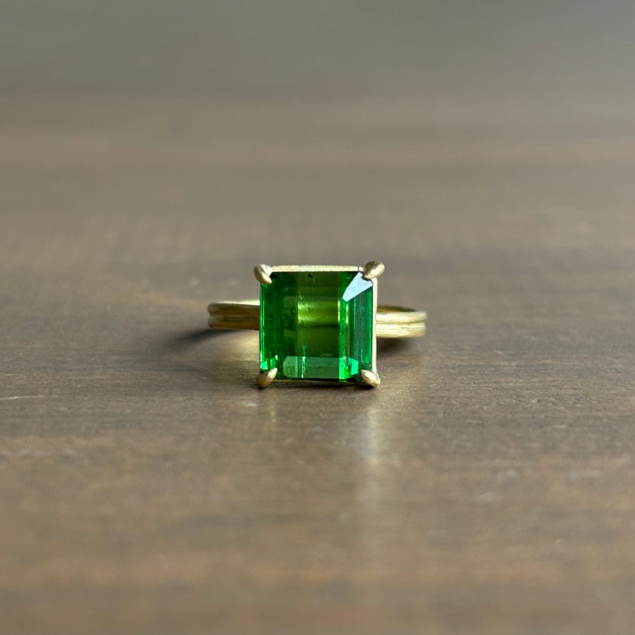 Emerald Cut Green Tourmaline Ring